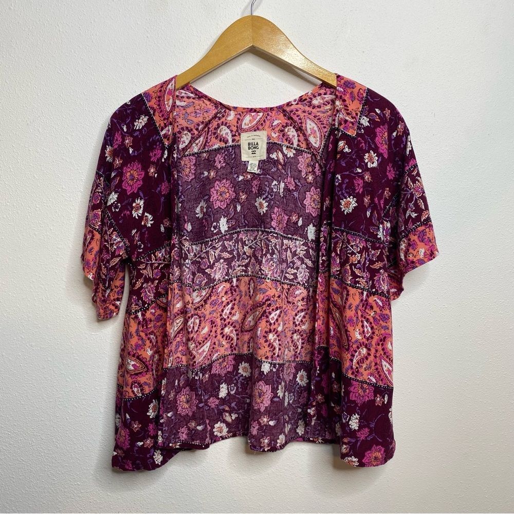 Billabong Pink Maroon Floral Kimono Swim Shawl